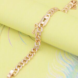 "Rose Gold Heart Lock Key Charm Bracelet with Sparkling Links, XPBL0914